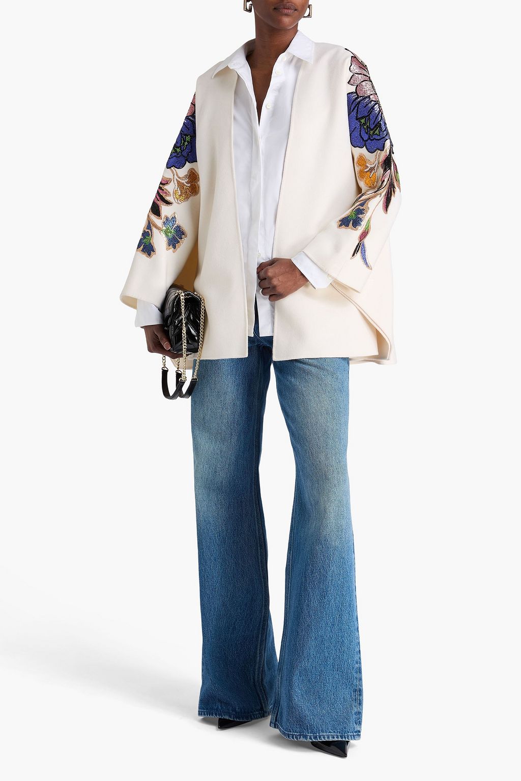 VALENTINO GARAVANI Metallic embroidered wool-felt cape