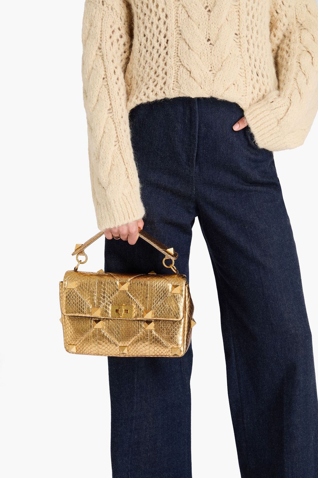 VALENTINO GARAVANI Roman Stud metallic snake shoulder bag
