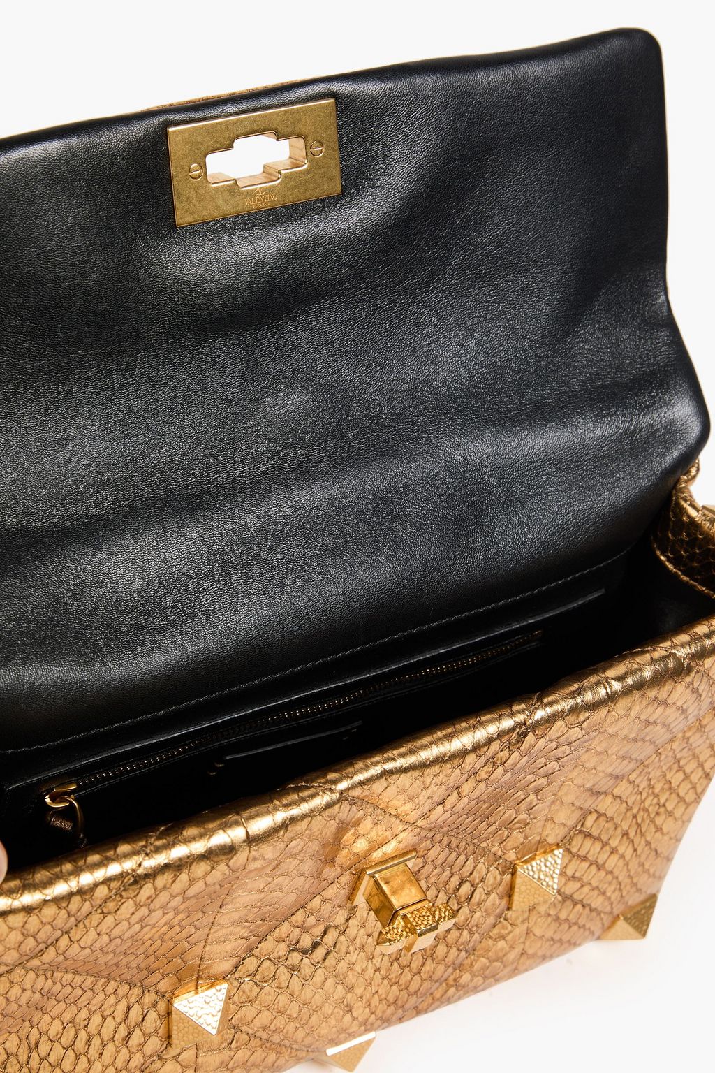 VALENTINO GARAVANI Roman Stud metallic snake shoulder bag