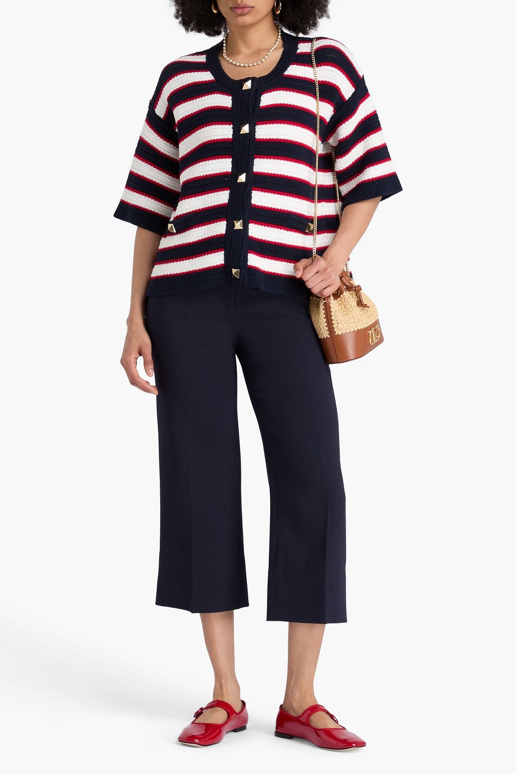 VALENTINO GARAVANI Striped crochet-knit cotton cardigan