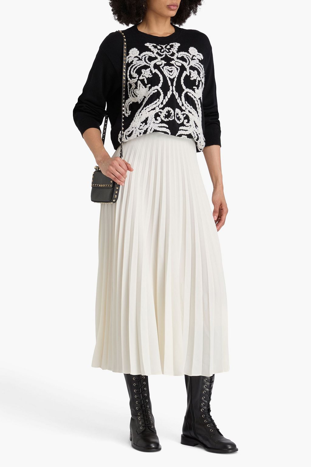 VALENTINO GARAVANI Pleated crepe midi skirt