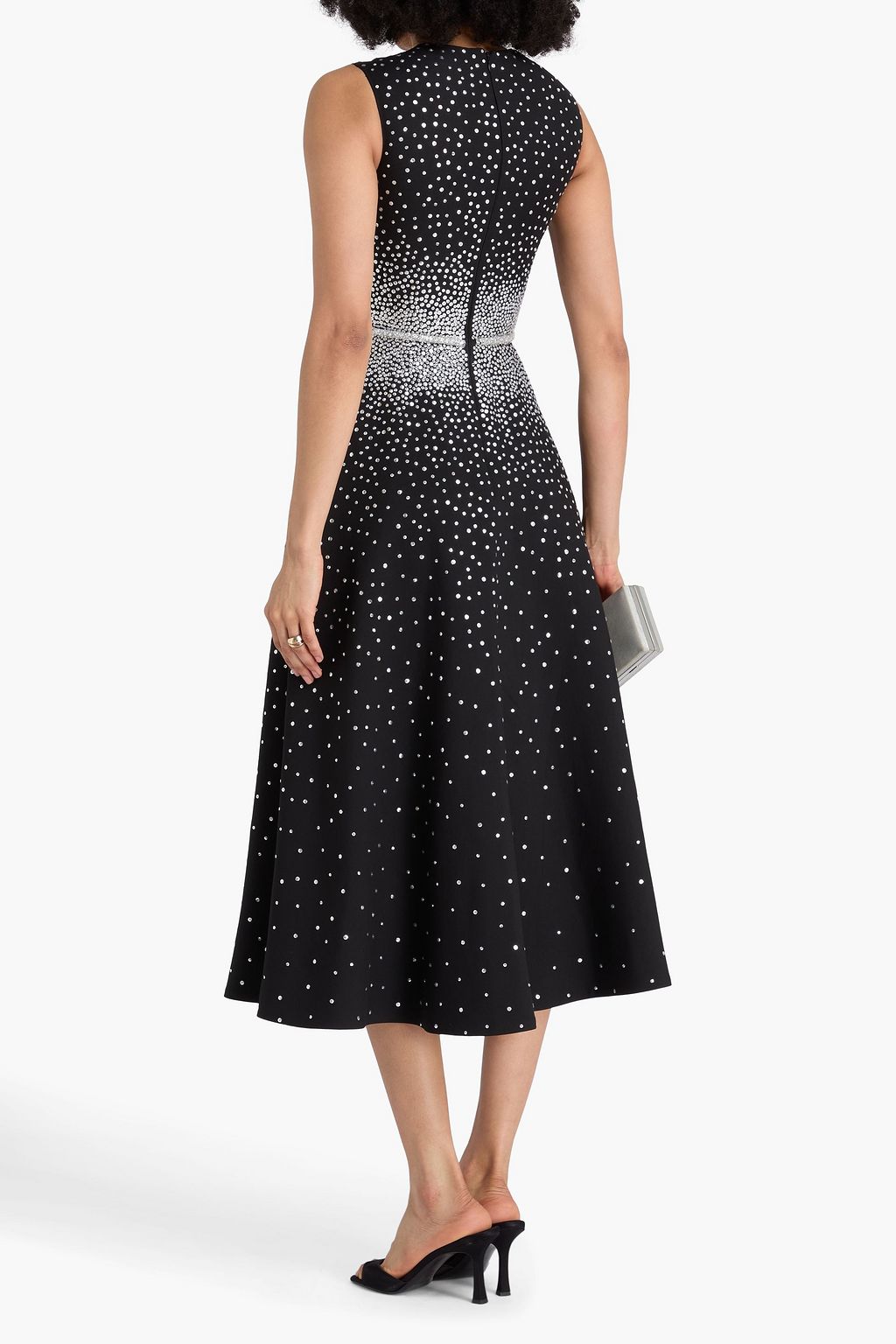 VALENTINO GARAVANI Embellished wool and silk-blend crepe midi dress