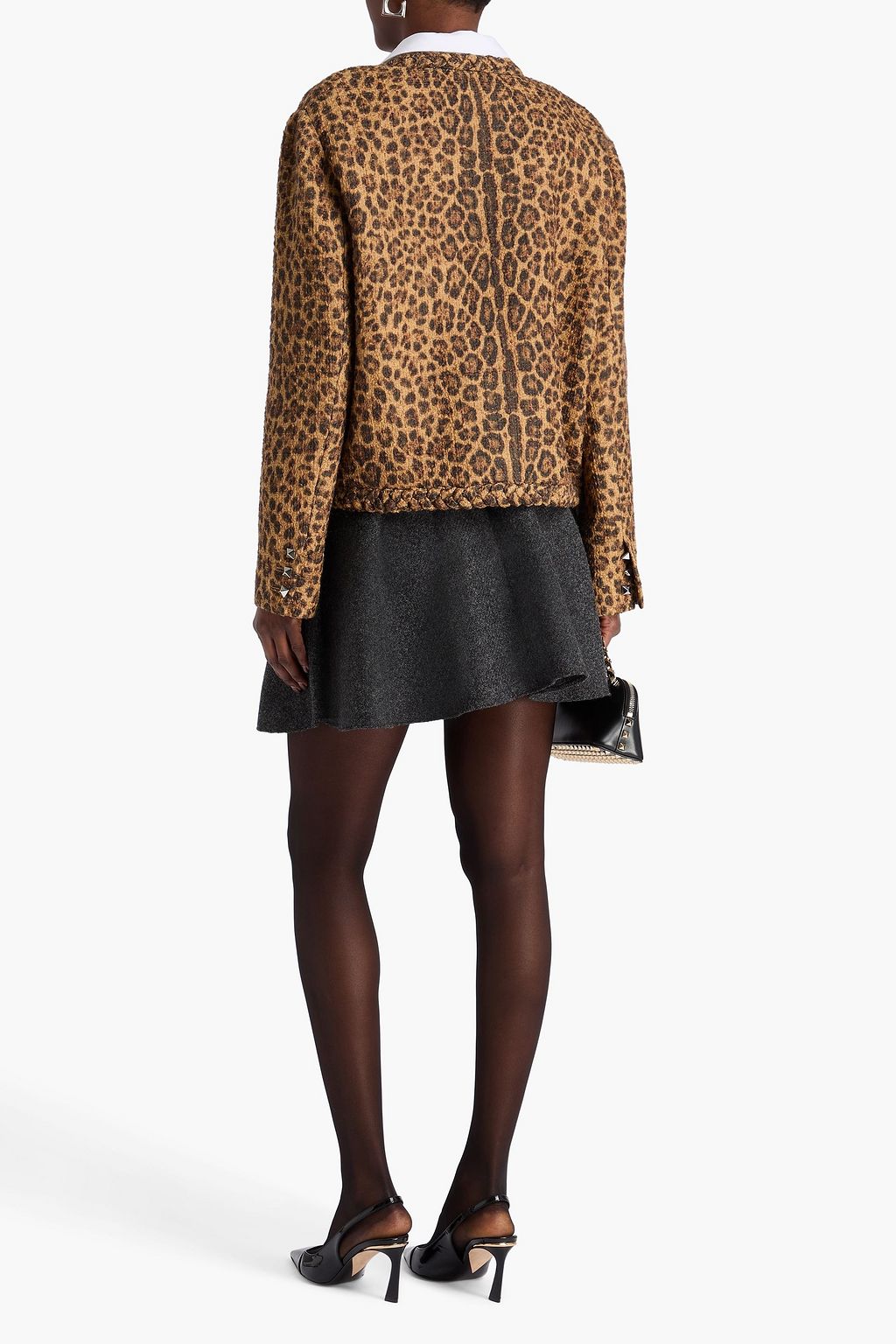 VALENTINO GARAVANI جاكيت من التويد بحبكة بوكليه مصنوع من مزيج القطن والصوف بطبعة جلد الفهد