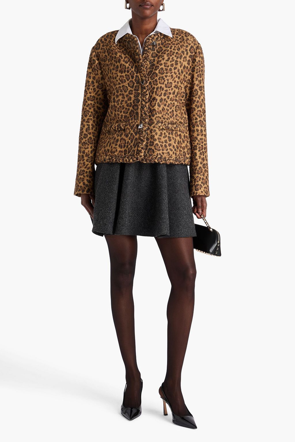 VALENTINO GARAVANI جاكيت من التويد بحبكة بوكليه مصنوع من مزيج القطن والصوف بطبعة جلد الفهد