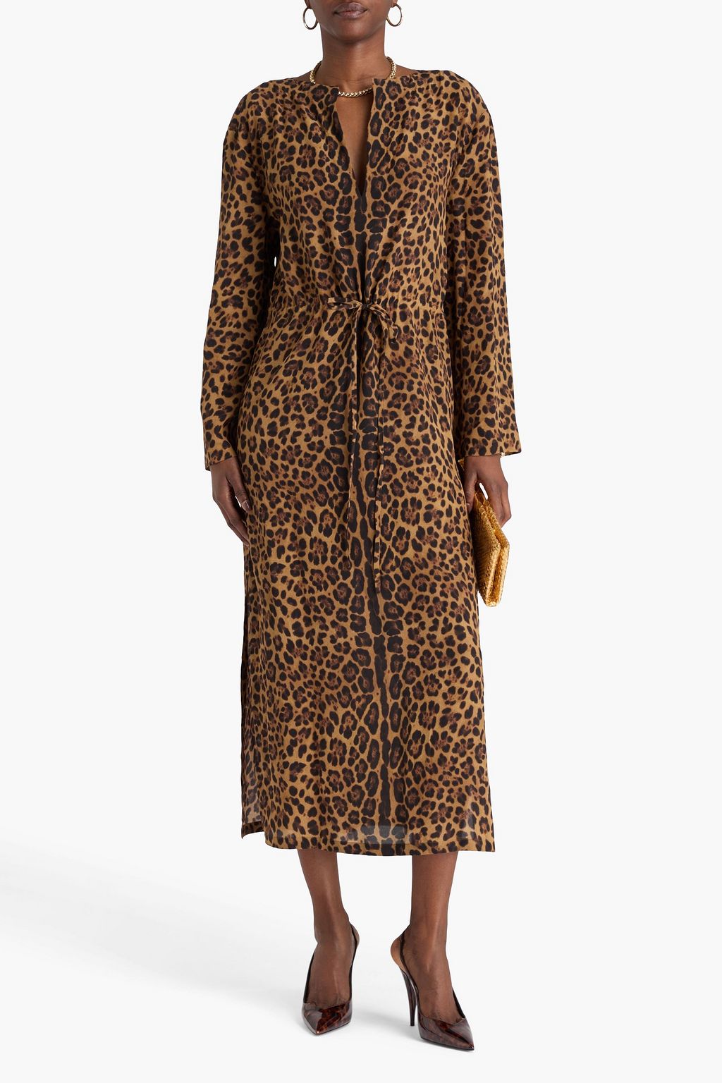 VALENTINO GARAVANI Leopard-print silk crepe de chine midi dress