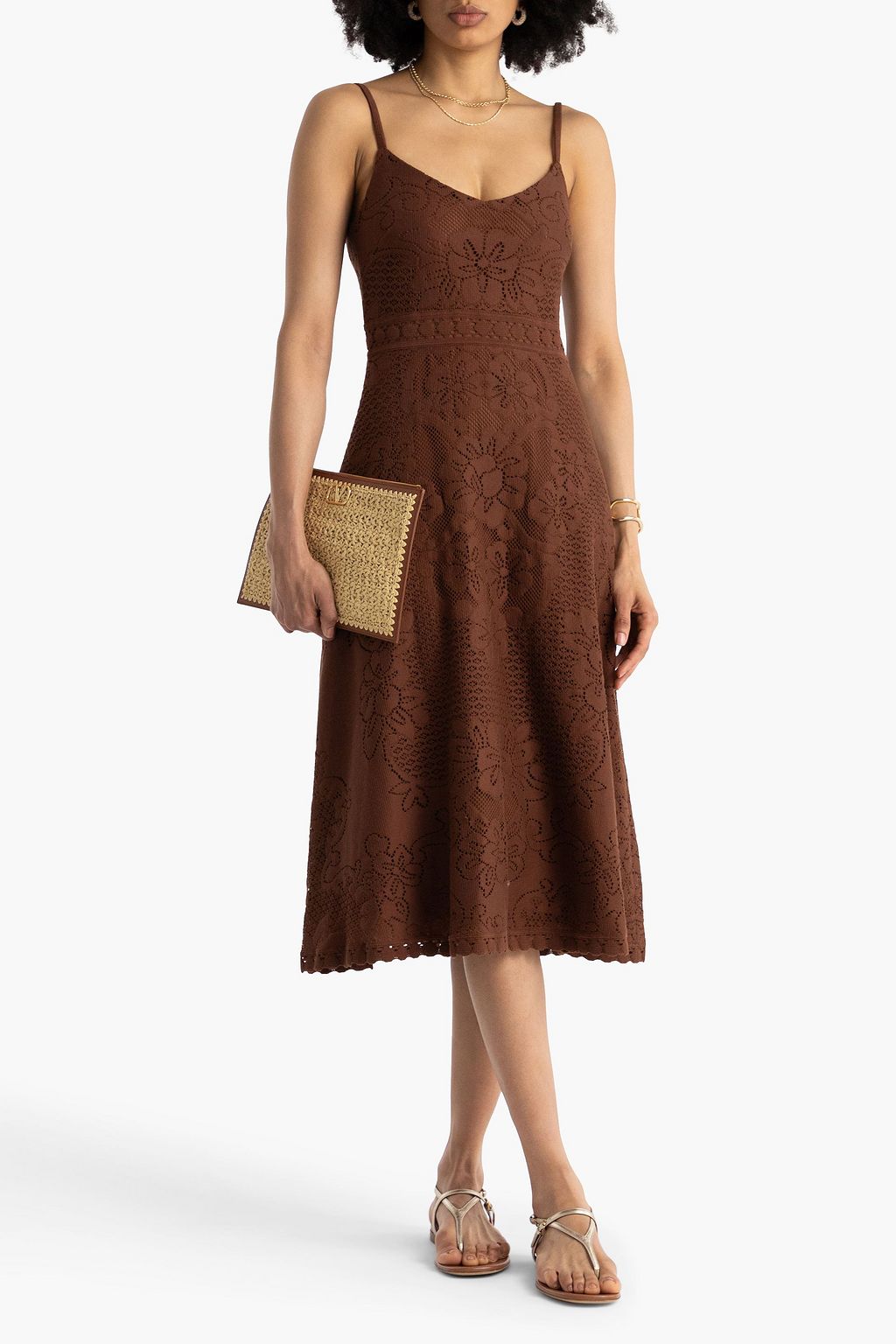 VALENTINO GARAVANI Crocheted cotton-blend midi dress