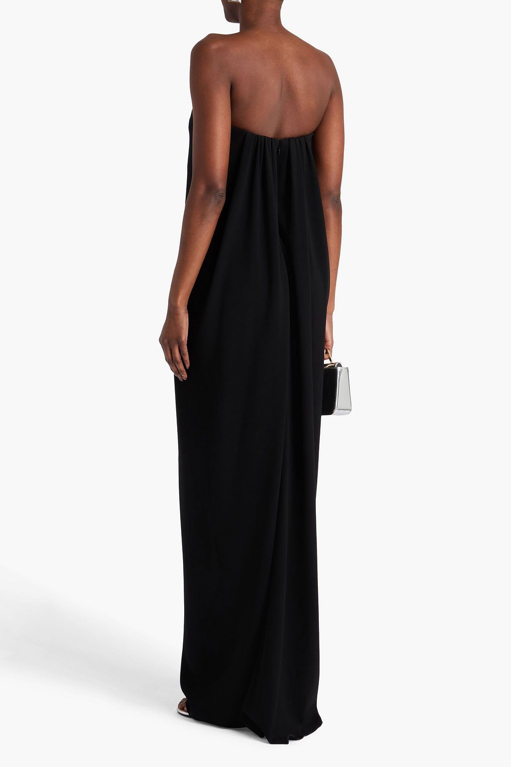 OSCAR DE LA RENTA クレープ ストラップレス ロングドレス ギャザー入り