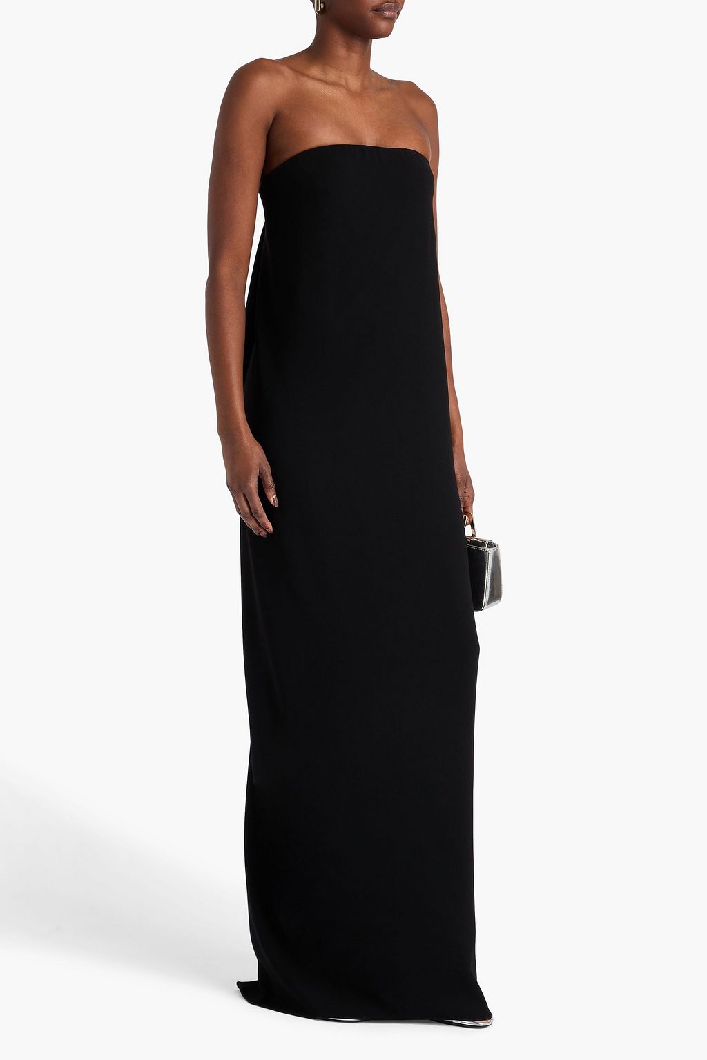 OSCAR DE LA RENTA クレープ ストラップレス ロングドレス ギャザー入り