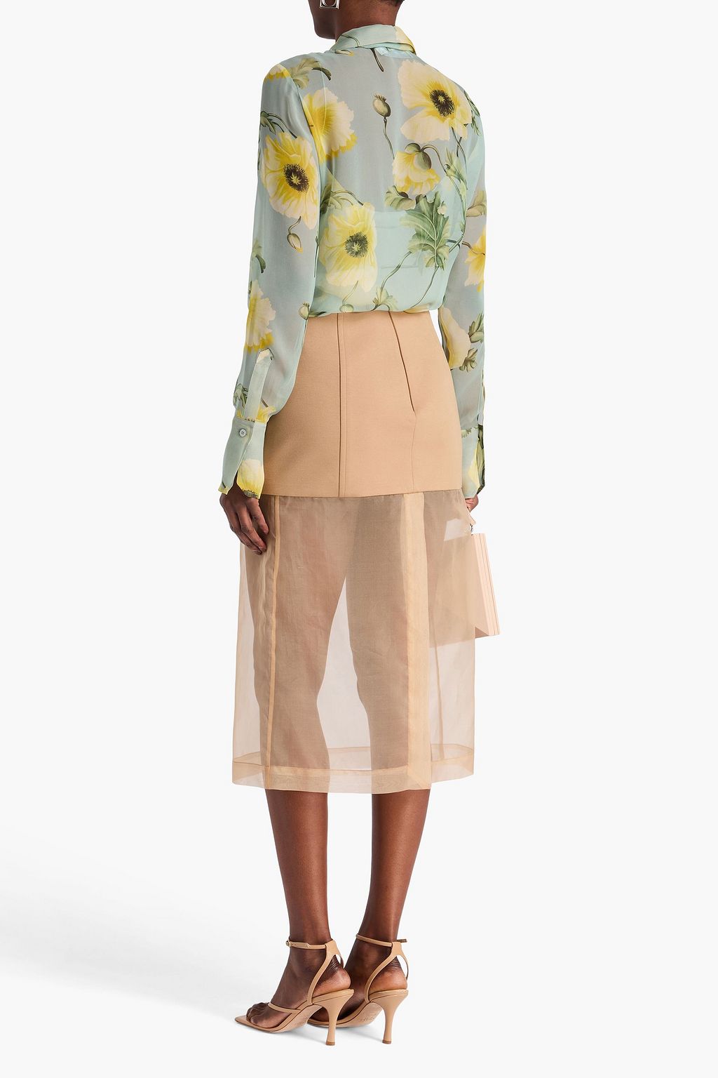 OSCAR DE LA RENTA シルクシフォン シャツ フローラルプリント
