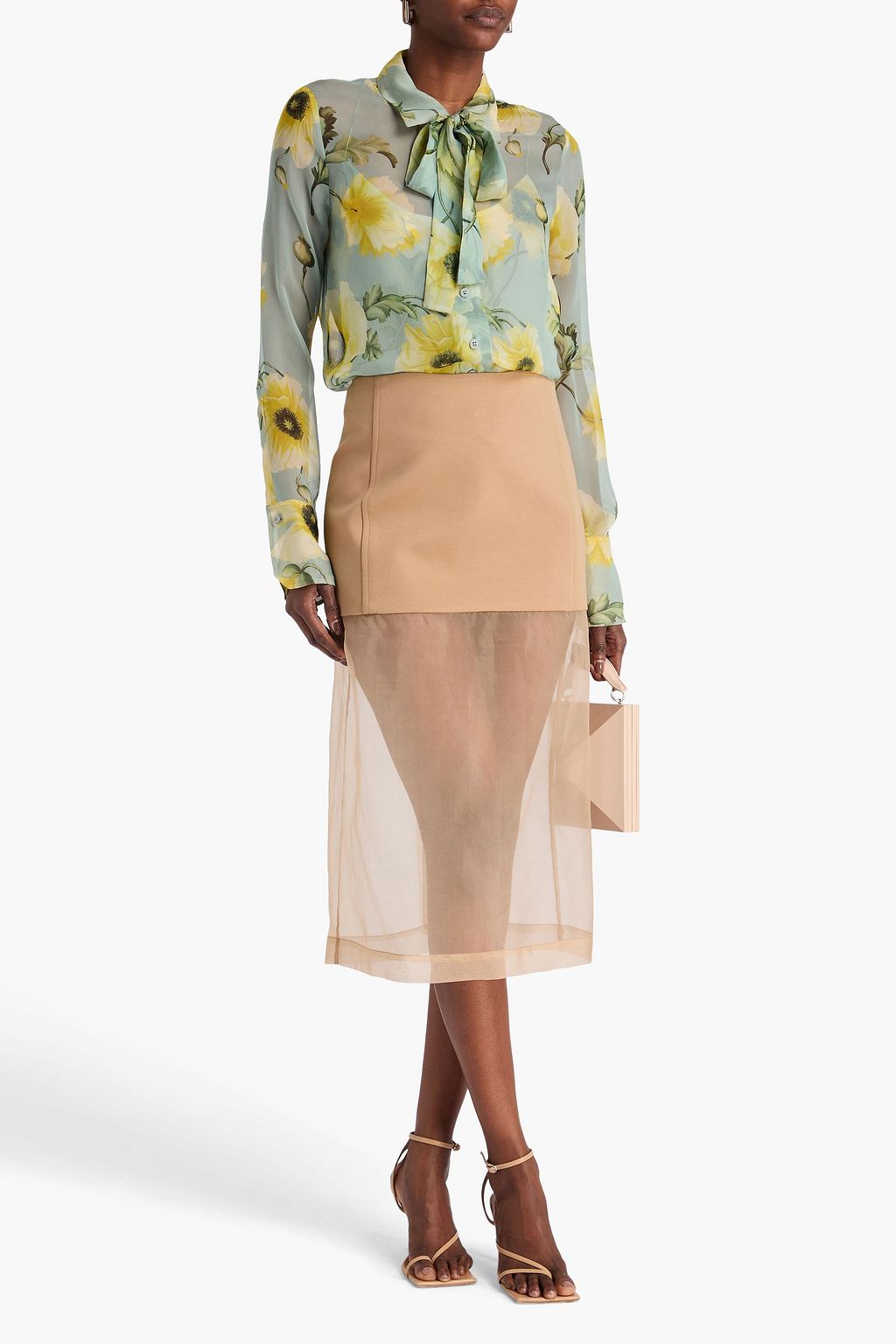 OSCAR DE LA RENTA シルクシフォン シャツ フローラルプリント