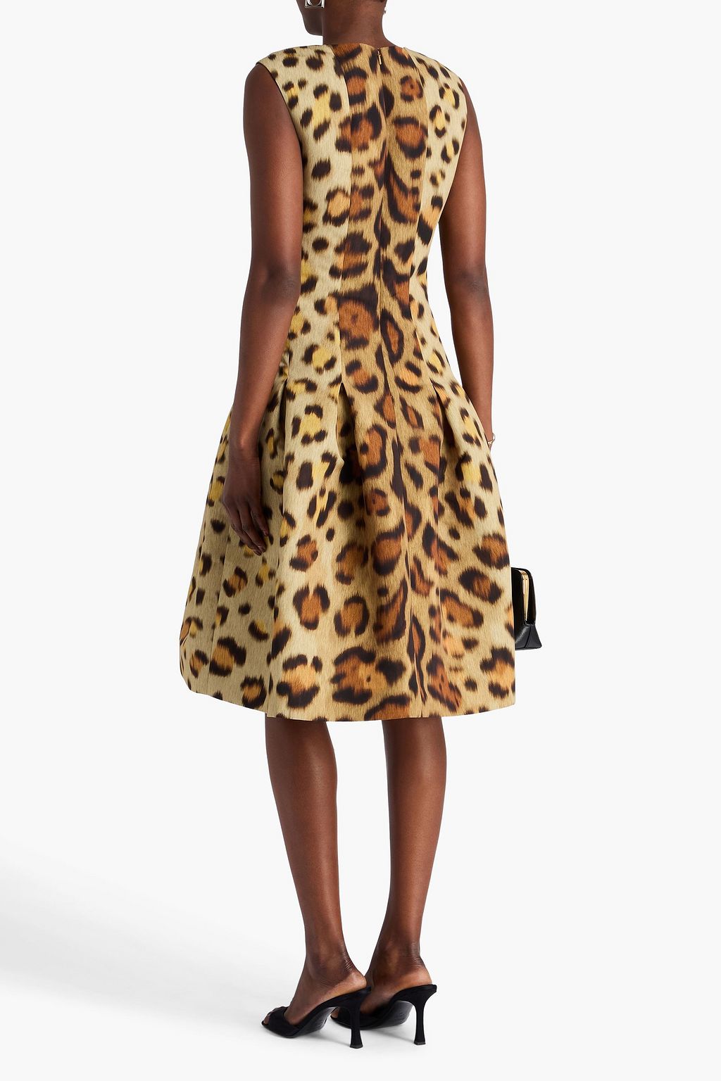 OSCAR DE LA RENTA ファイユ ワンピース プリーツ入り レオパードプリント