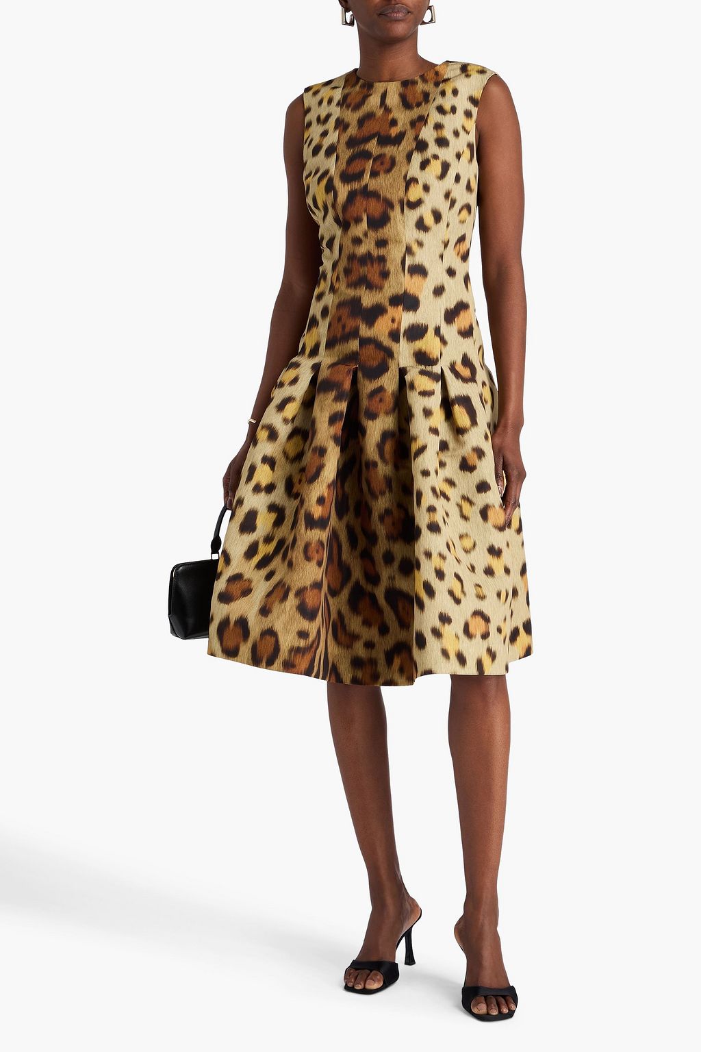 OSCAR DE LA RENTA ファイユ ワンピース プリーツ入り レオパードプリント