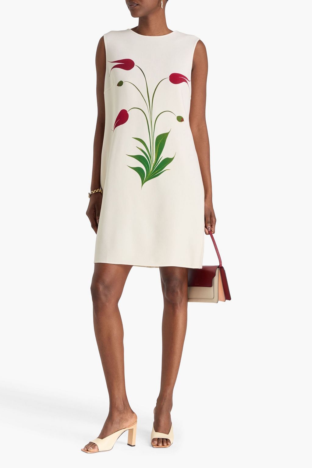 OSCAR DE LA RENTA ウール混 ミニワンピース フローラルプリント