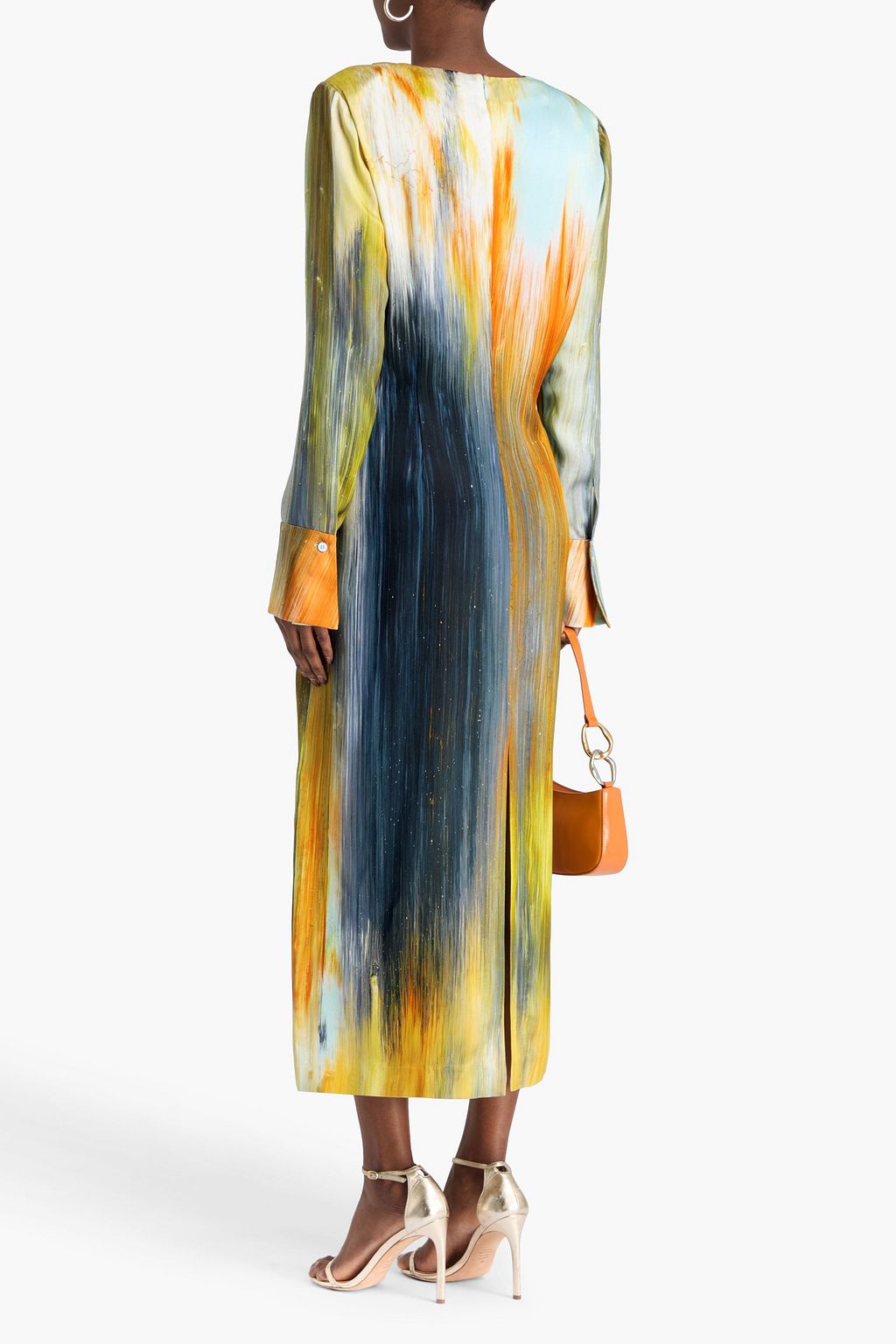 OSCAR DE LA RENTA サテン ミディワンピース プリント入り