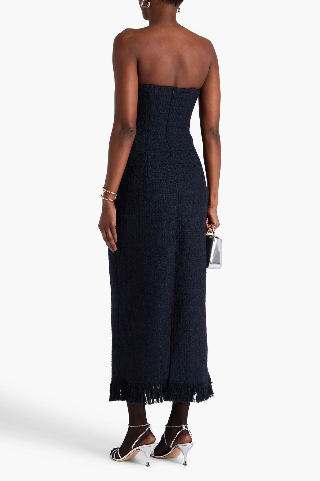 OSCAR DE LA RENTA ブークレツイード ミディワンピース ストラップレス
