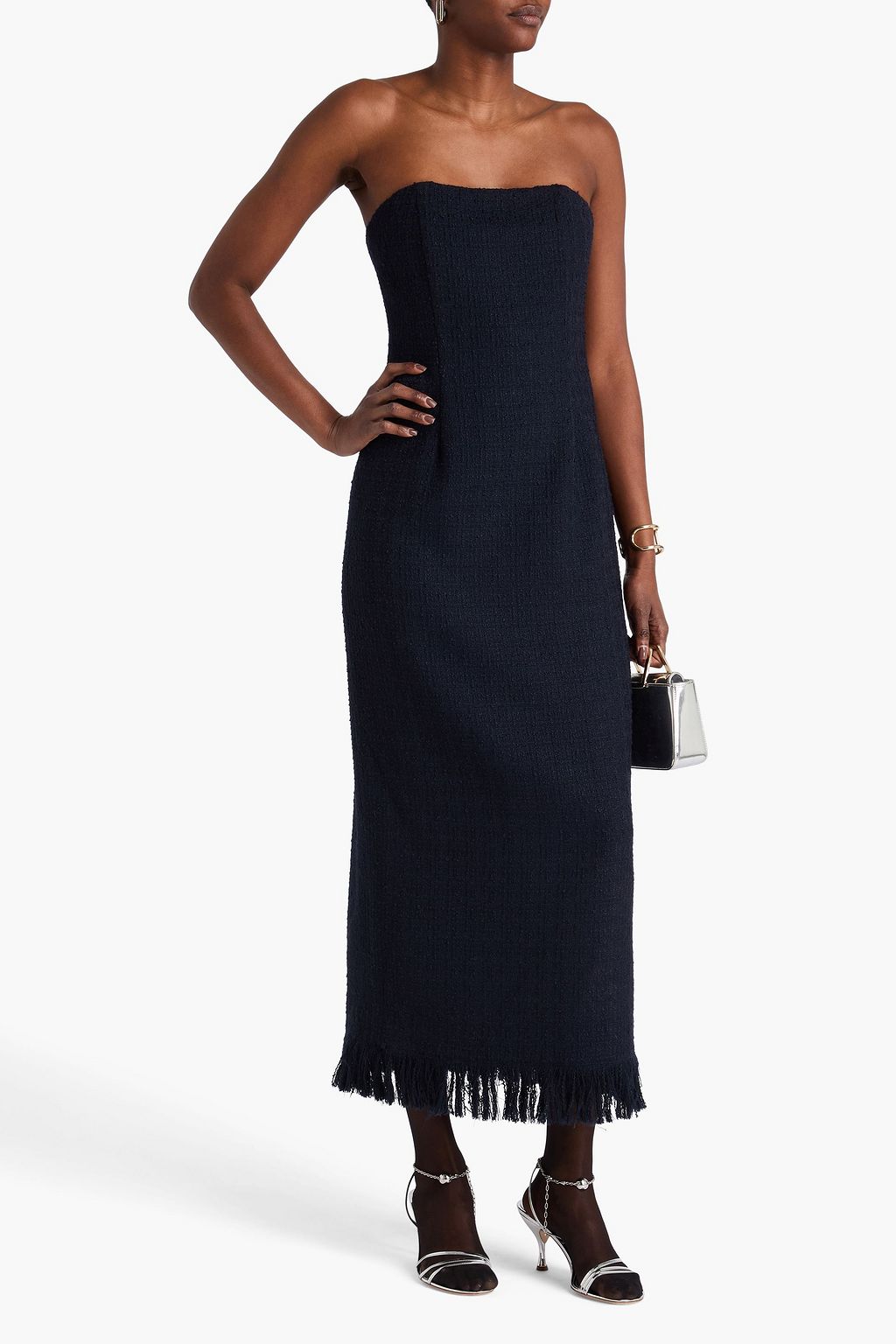 OSCAR DE LA RENTA ブークレツイード ミディワンピース ストラップレス