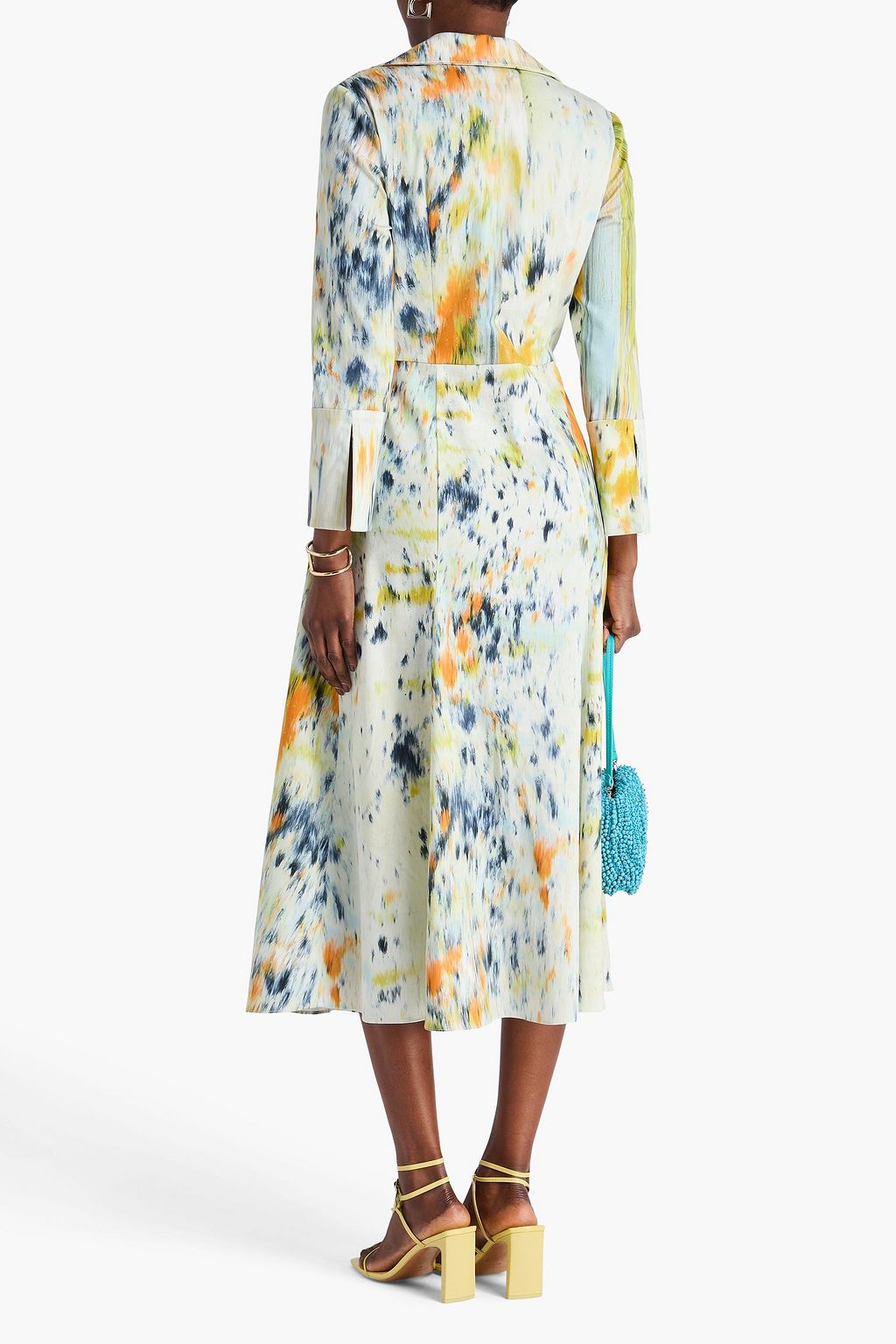 OSCAR DE LA RENTA コットン混 ミディシャツワンピース プリント入り
