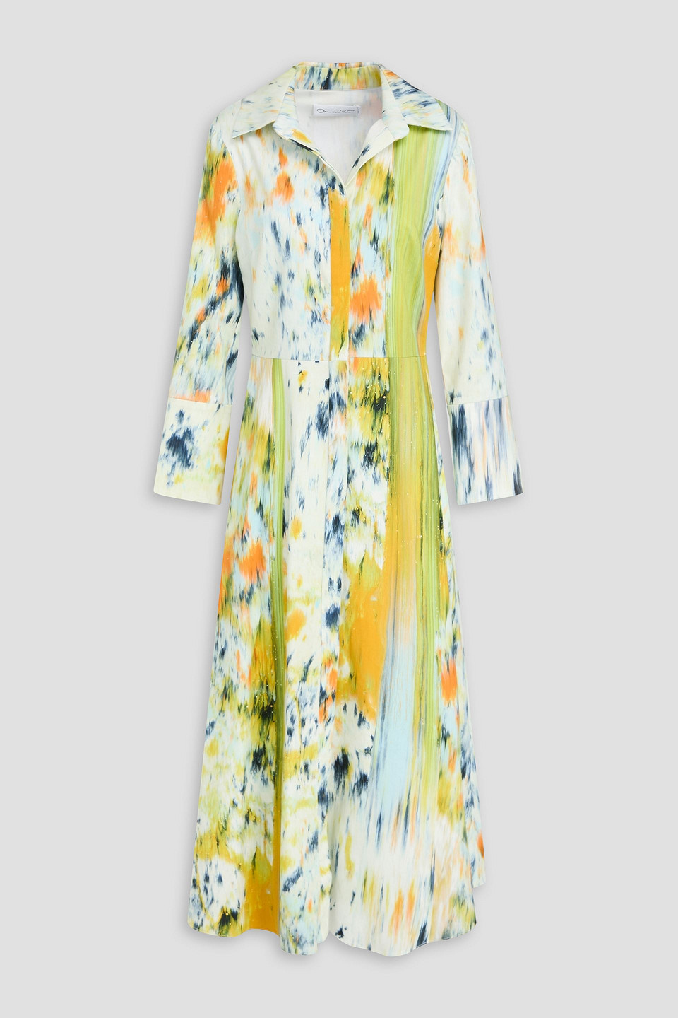 oscar de la renta - printed cotton-blend midi shirt dress - white - us 8