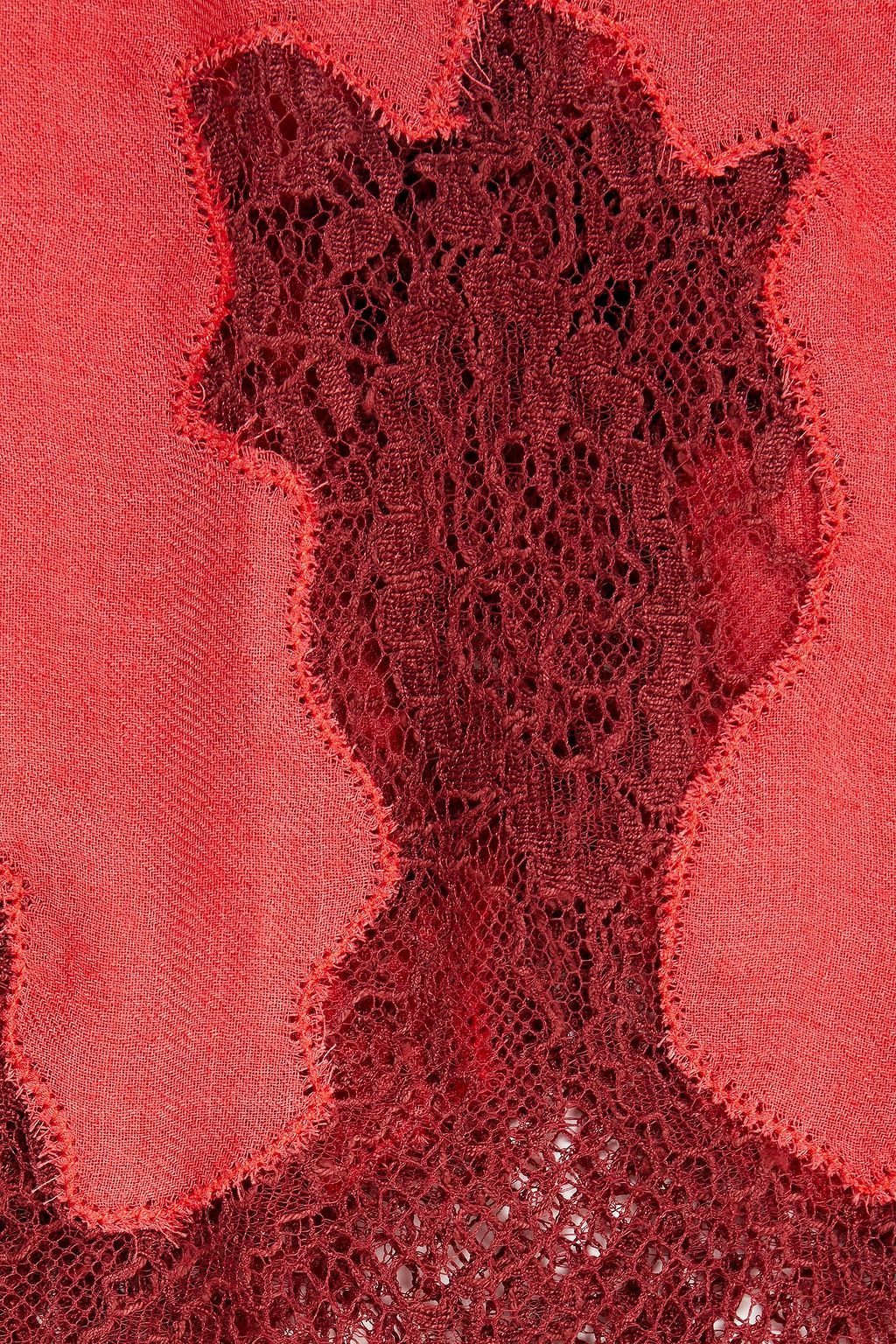 VALENTINO GARAVANI Chantilly lace-paneled modal and cashmere-blend scarf