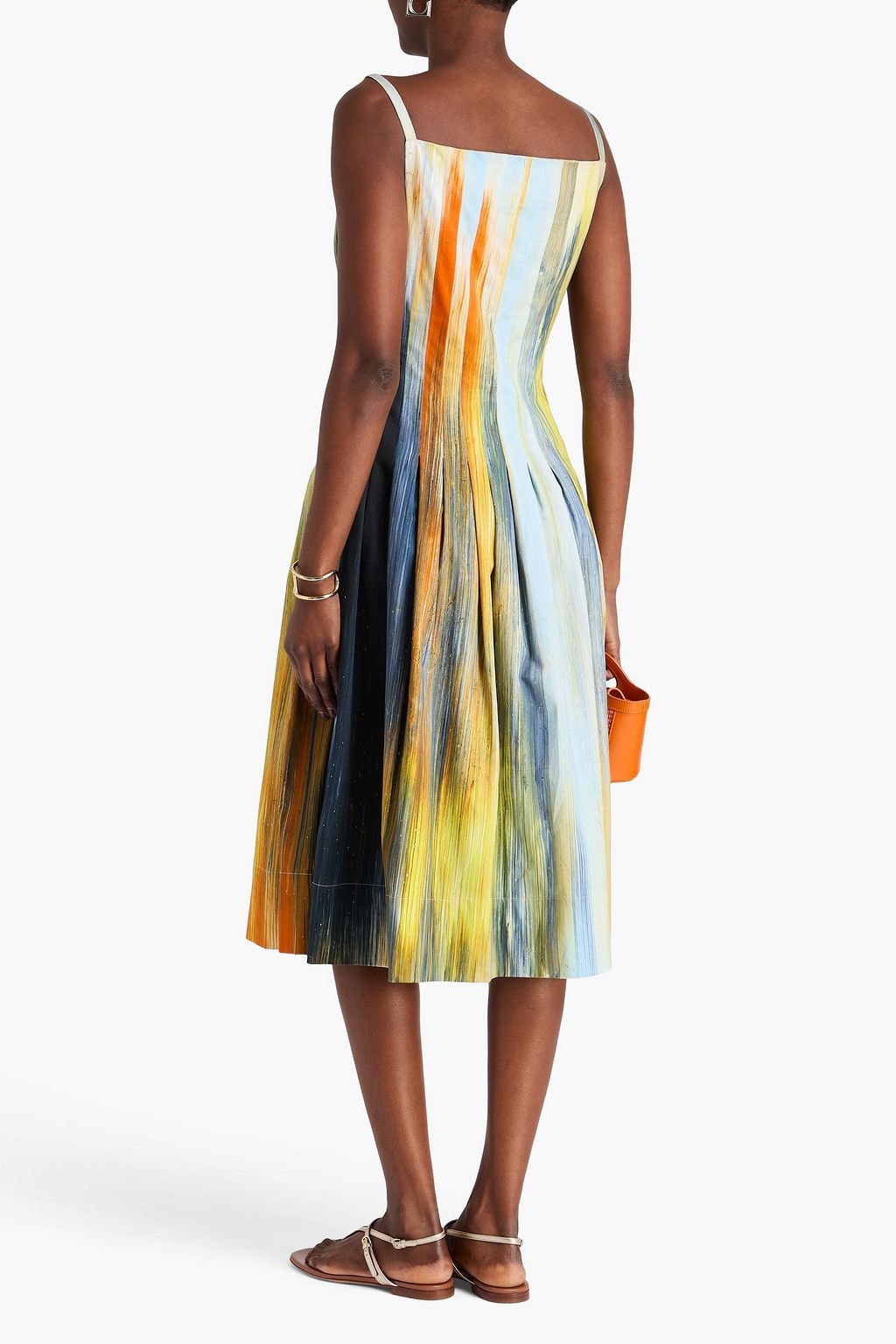 OSCAR DE LA RENTA Pleated printed cotton-blend midi dress
