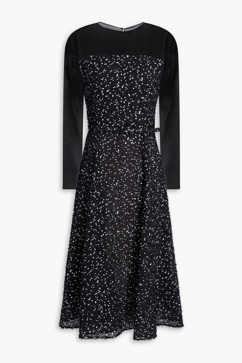 Oscar De La Renta Belted Fil Coupé Chiffon Midi Dress In Black