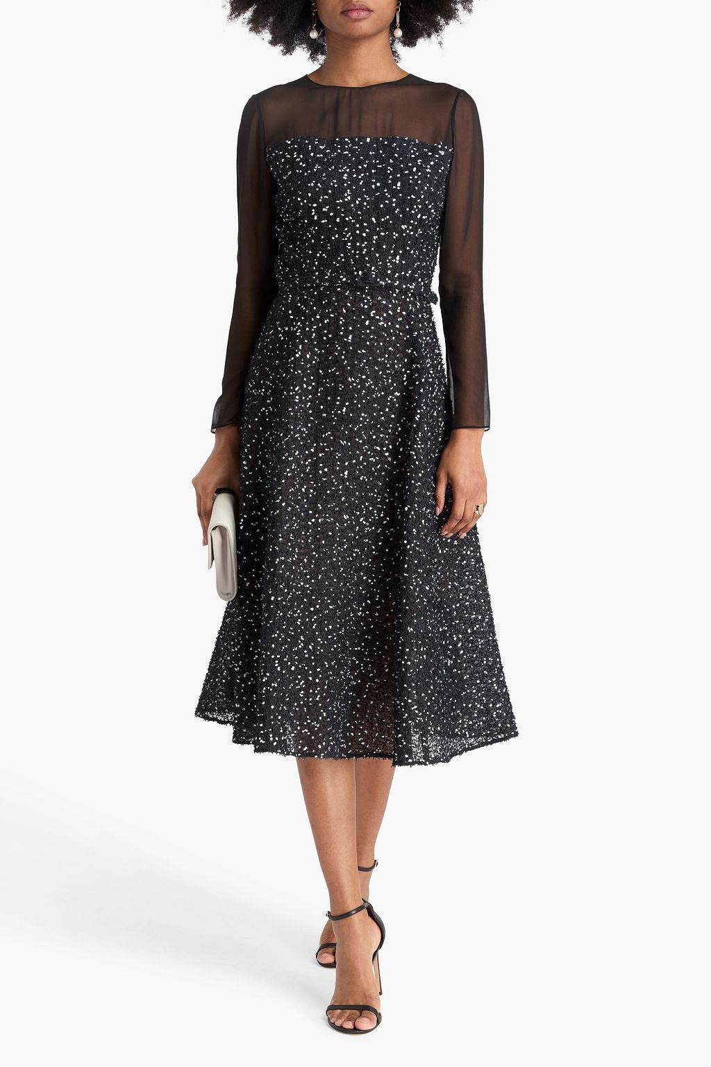 OSCAR DE LA RENTA Belted fil coupé chiffon midi dress
