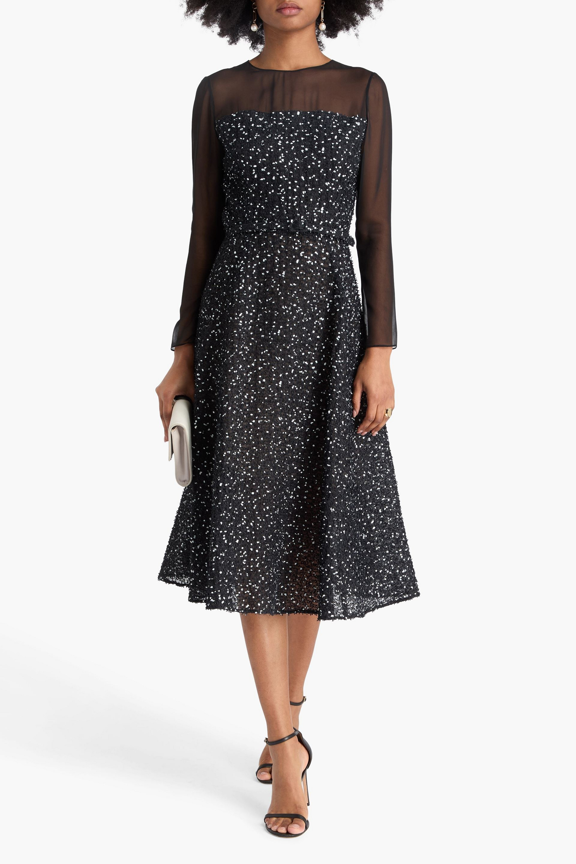 Oscar de la Renta Belted fil coupé chiffon midi dress