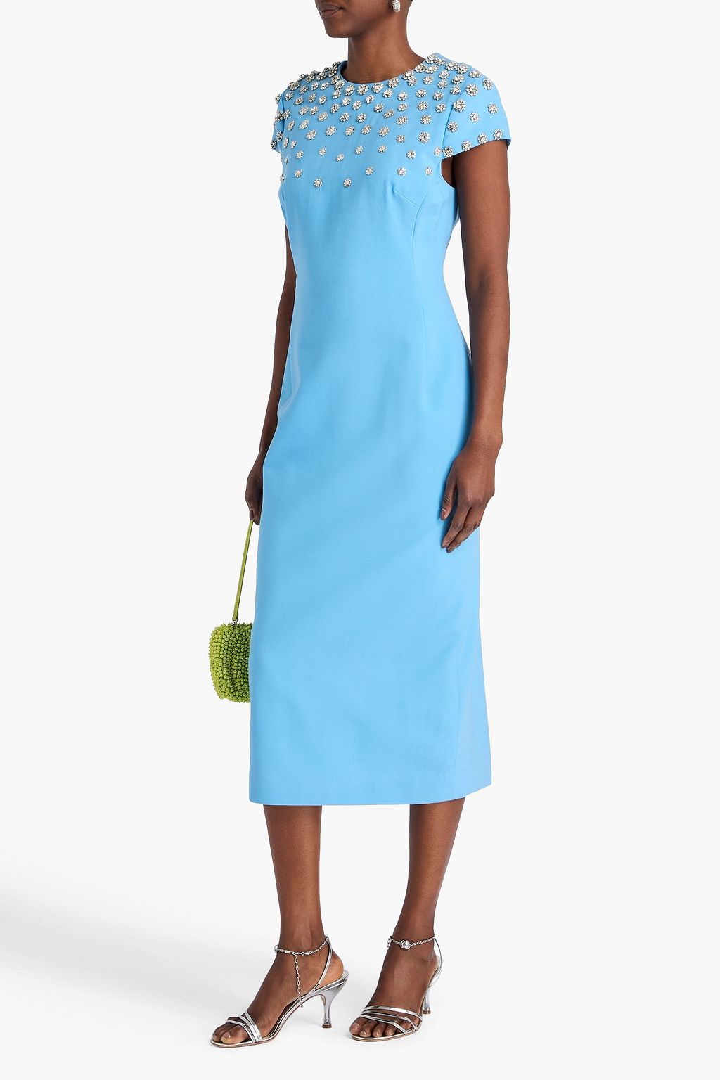 OSCAR DE LA RENTA Crystal-embellished wool-blend midi dress