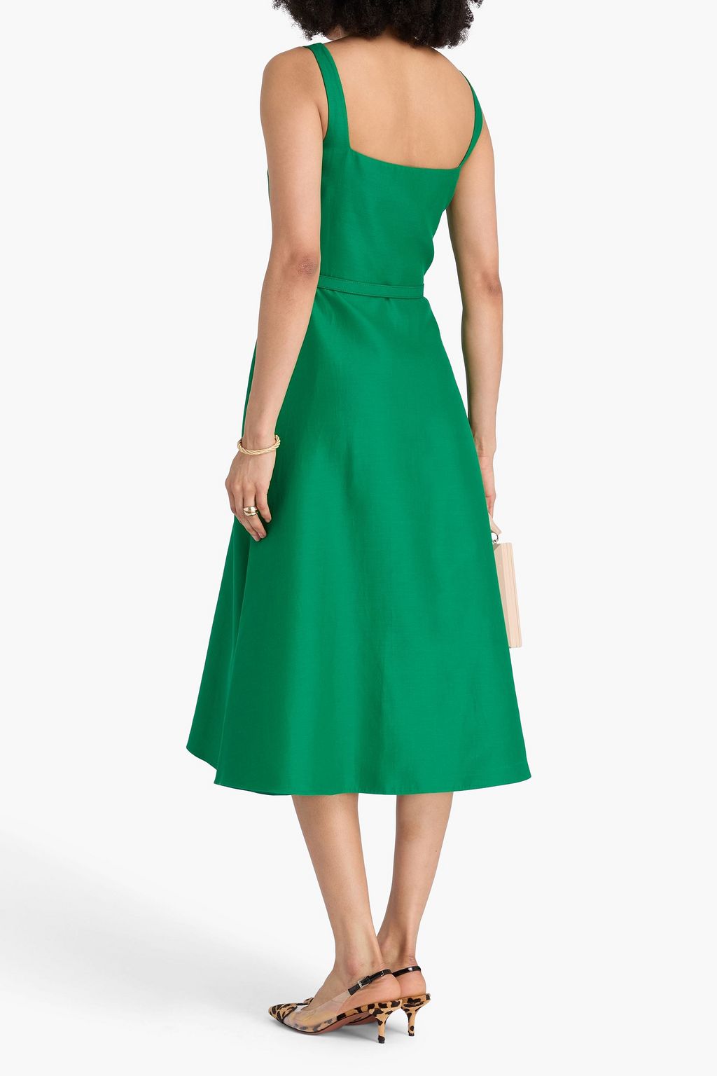 VALENTINO GARAVANI Belted cotton and silk-blend crepe midi dress