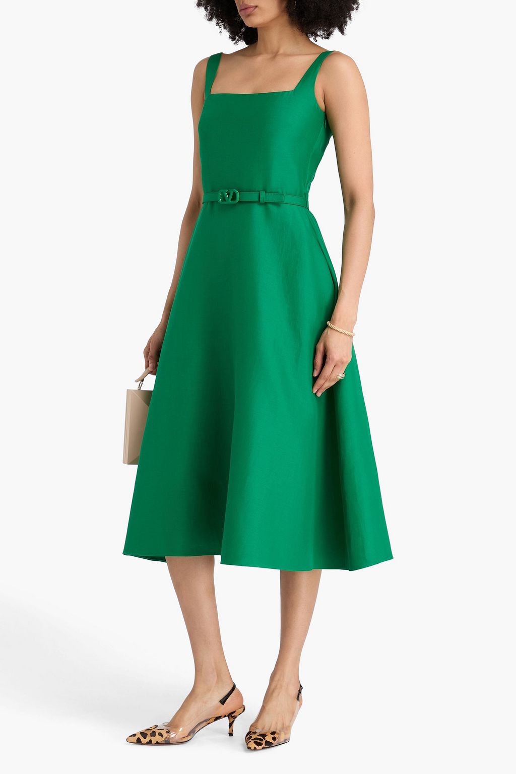 VALENTINO GARAVANI Belted cotton and silk-blend crepe midi dress