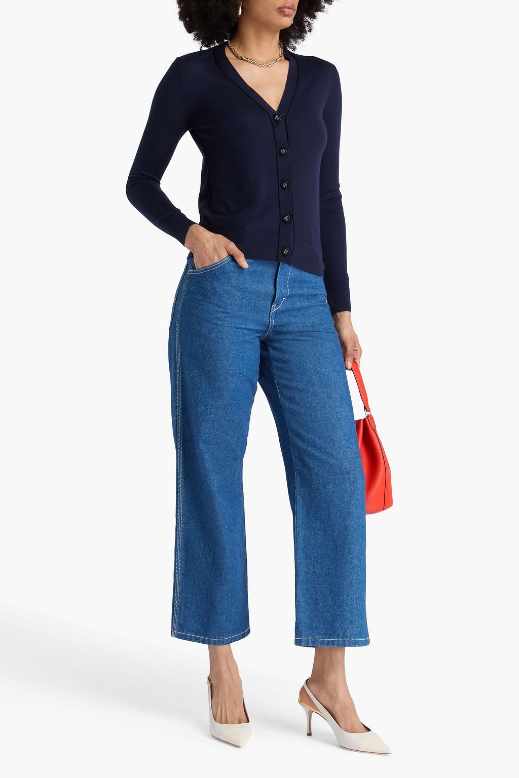 TORY BURCH 울 실크 혼방 카디건