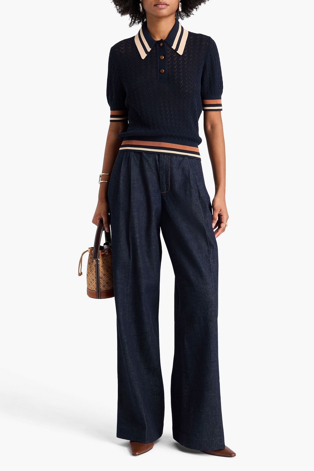 TORY BURCH قميص بولو من القطن بحبكة بوانتيل