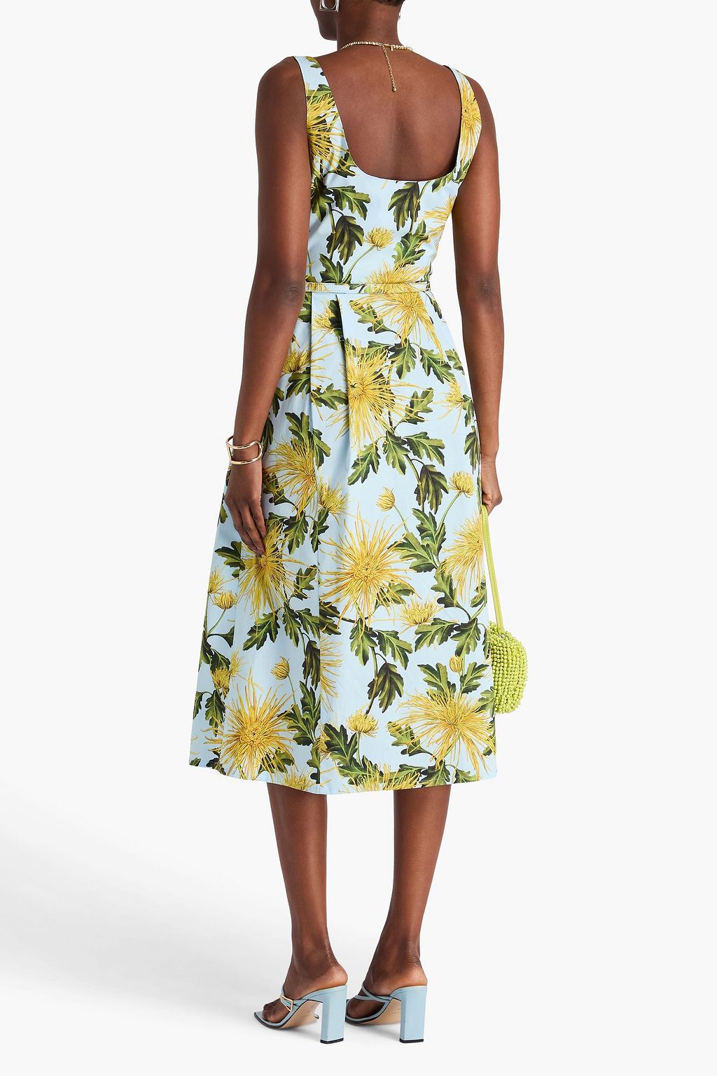 OSCAR DE LA RENTA Belted floral-print stretch-cotton poplin midi dress