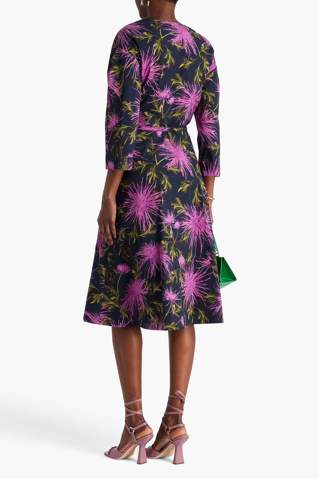 OSCAR DE LA RENTA Belted floral-print cotton-blend poplin midi dress