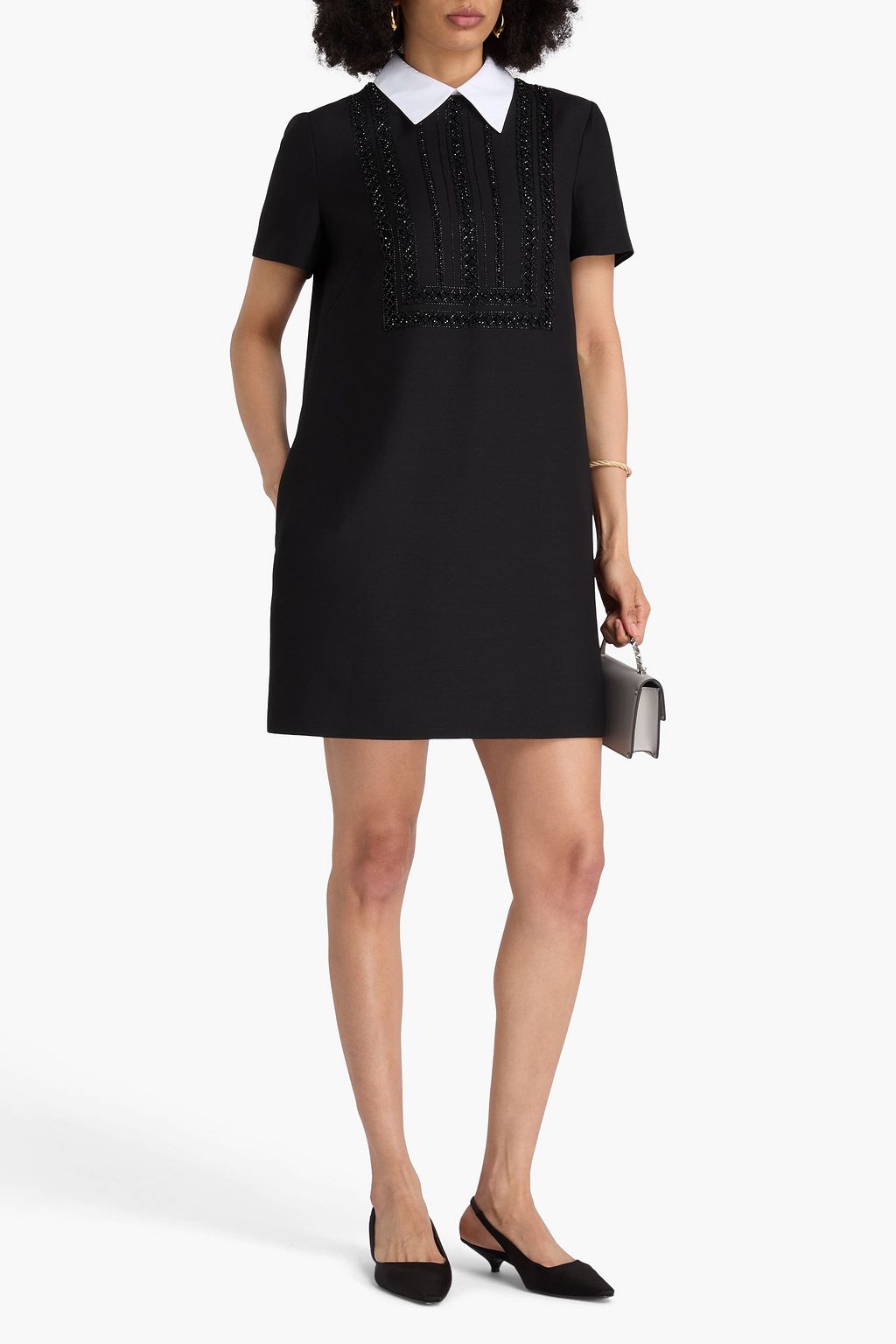 VALENTINO GARAVANI فستان قصير من الكريب ومزيج الحرير والصوف مزين بالخرز