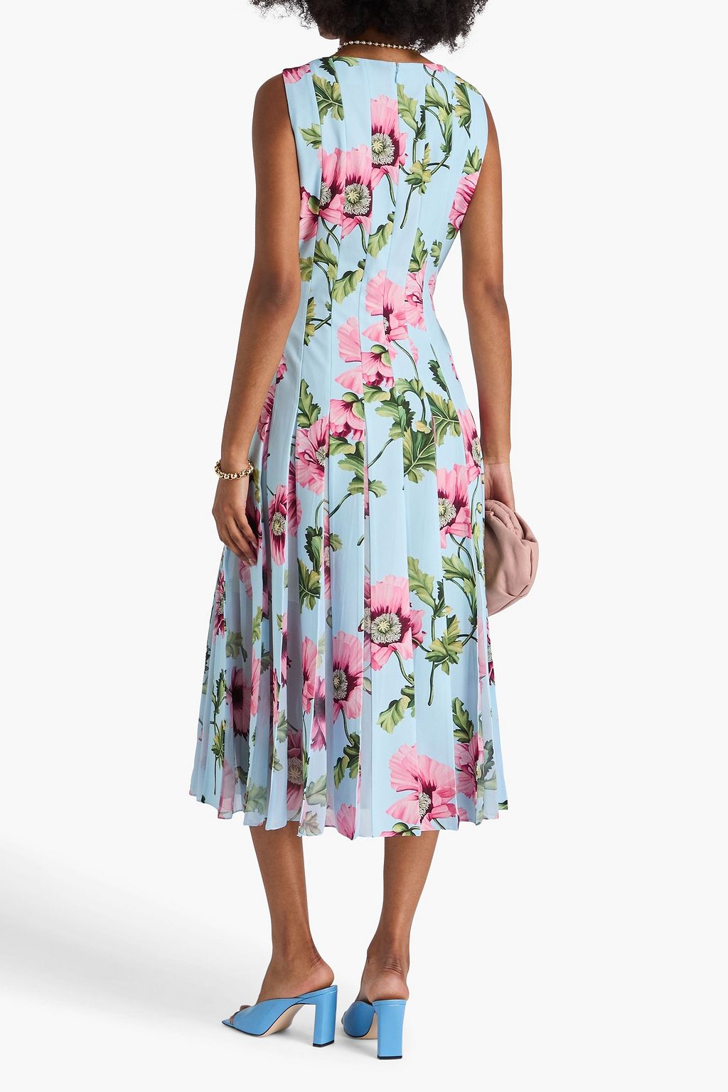 OSCAR DE LA RENTA Pleated floral-print crepe midi dress