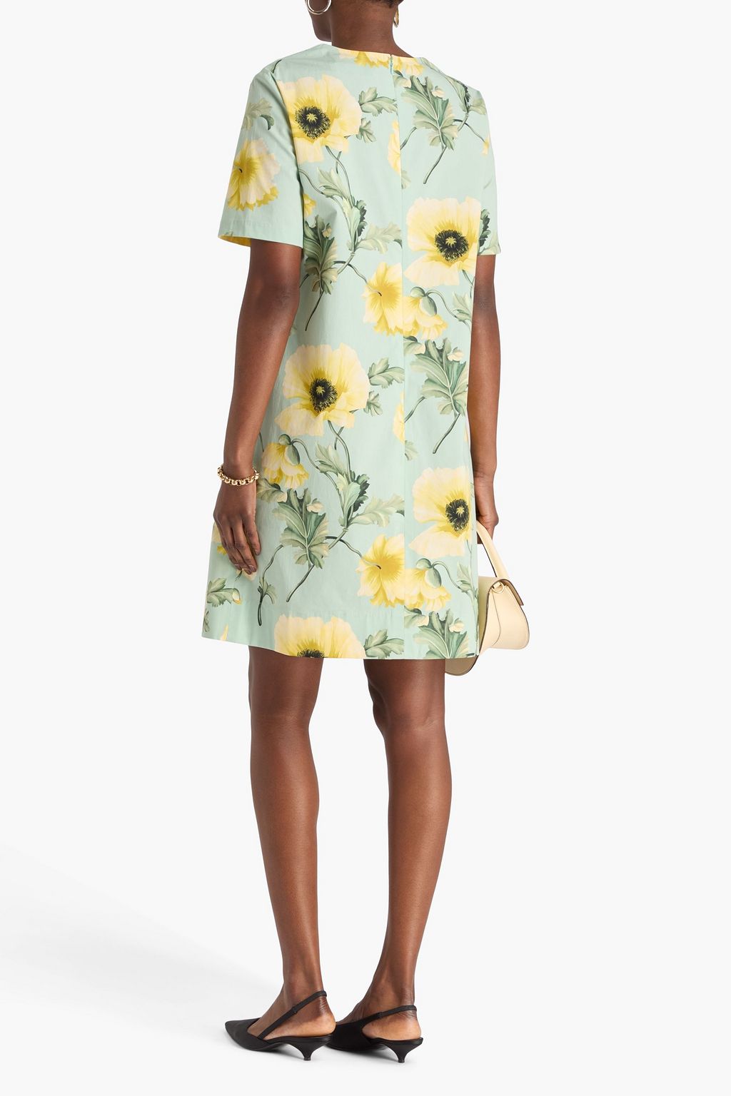 OSCAR DE LA RENTA ストレッチコットンポプリン ミニワンピース フローラルプリント