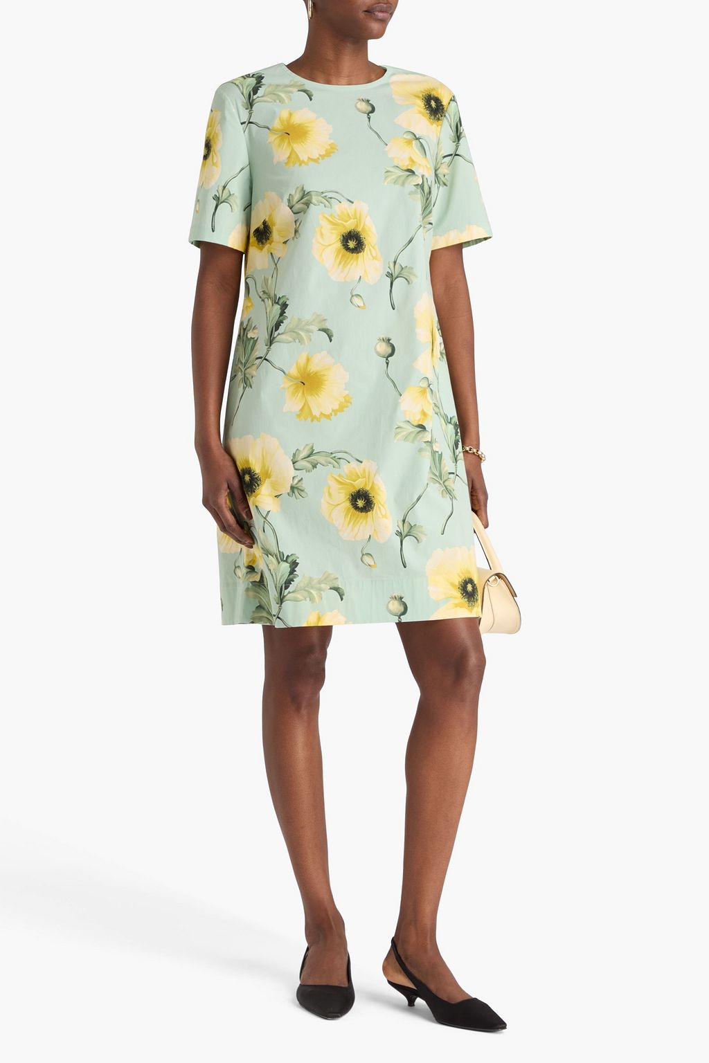 OSCAR DE LA RENTA ストレッチコットンポプリン ミニワンピース フローラルプリント