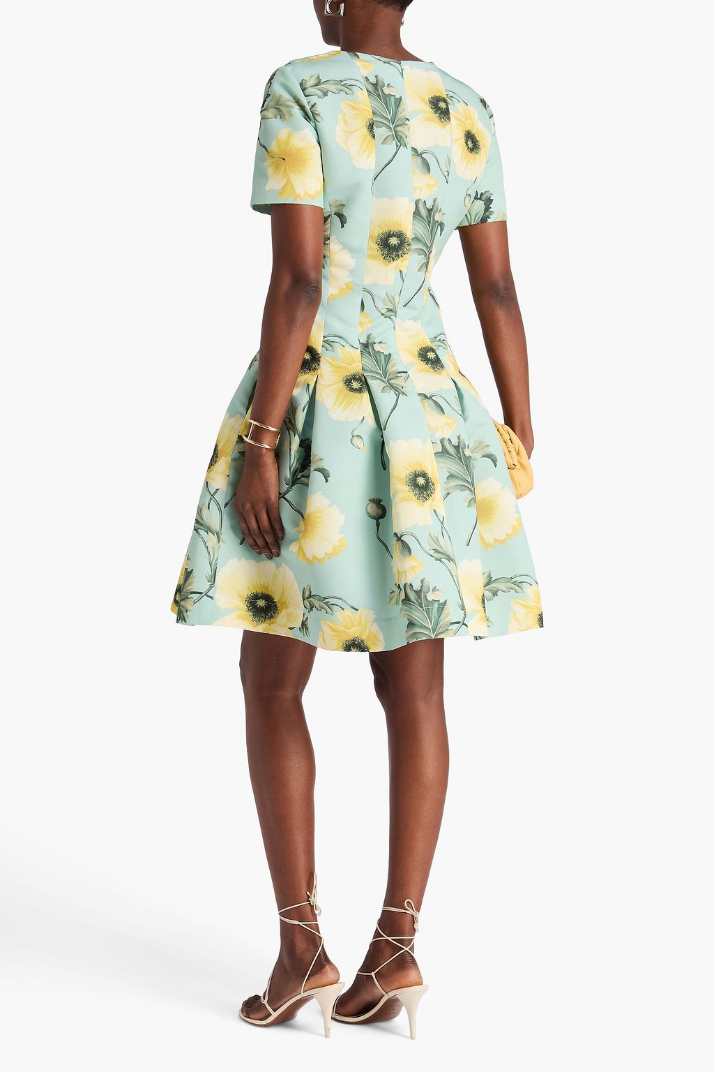 OSCAR DE LA RENTA ファイユ ワンピース プリーツ入り フローラルプリント