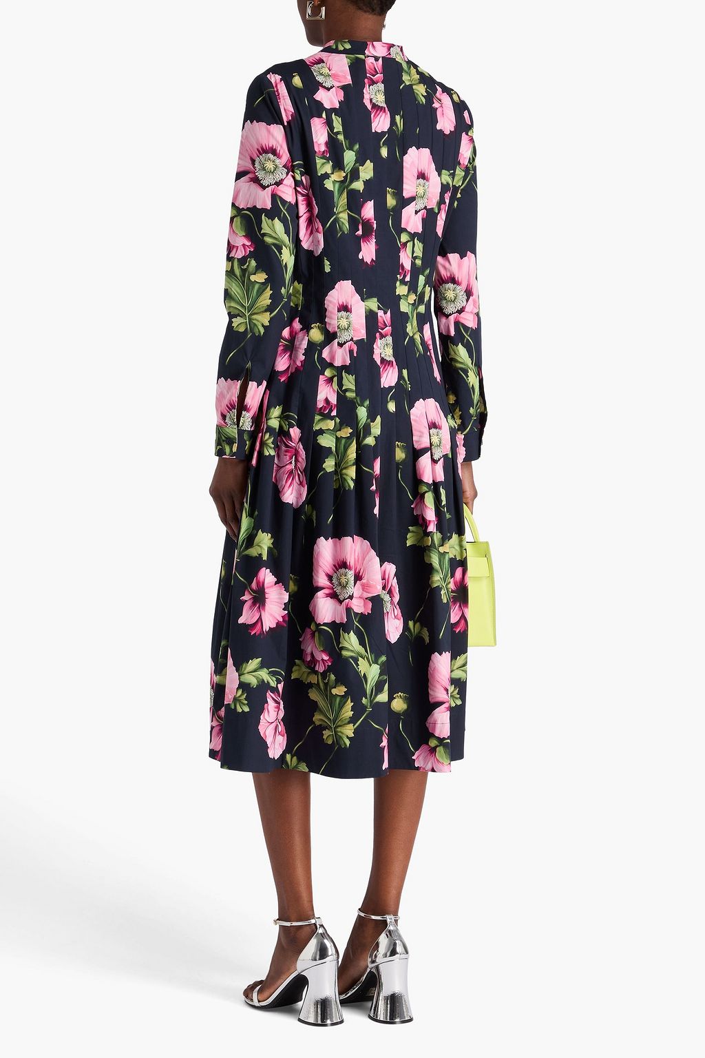 OSCAR DE LA RENTA ストレッチコットンポプリン ミディシャツワンピース フローラルプリント