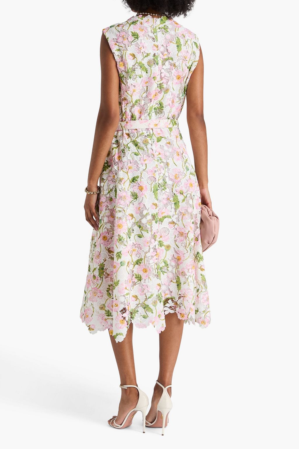 OSCAR DE LA RENTA Belted Guipure lace midi dress