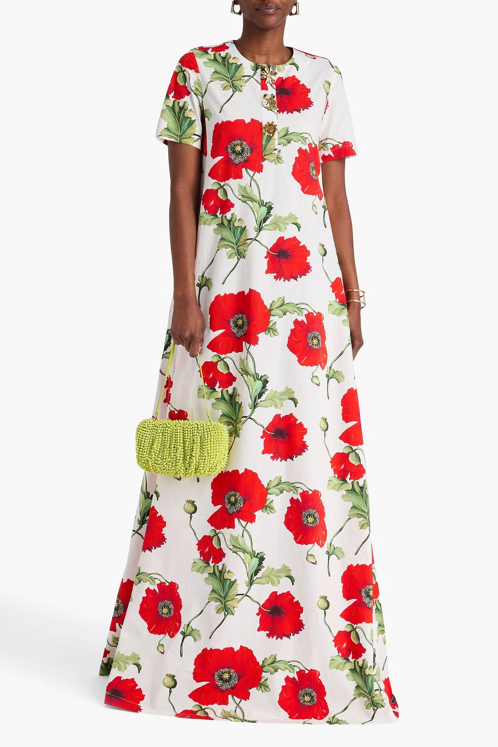 OSCAR DE LA RENTA ポプリン ロングドレス フローラルプリント