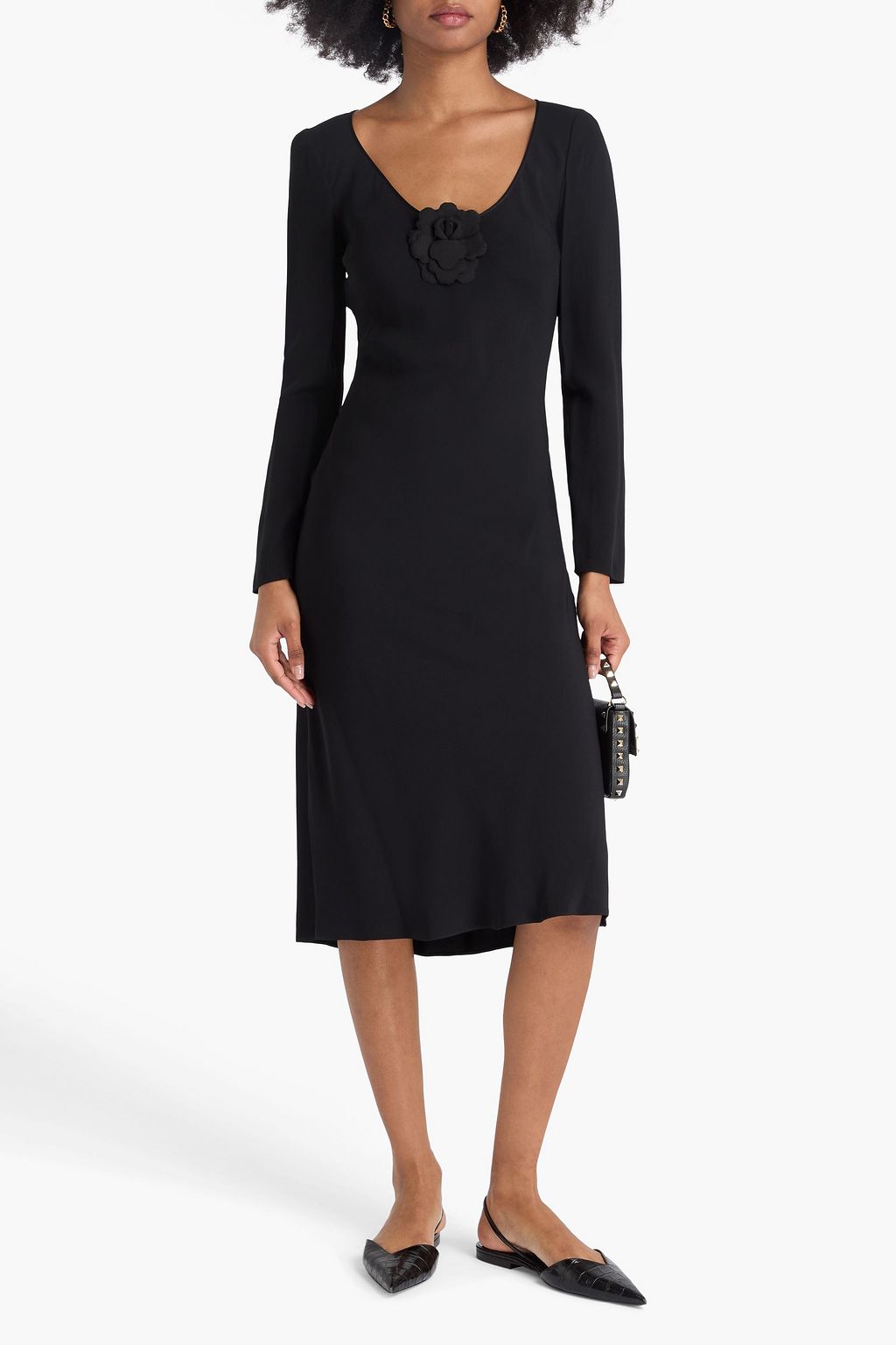 VALENTINO GARAVANI Floral-appliquéd cady midi dress