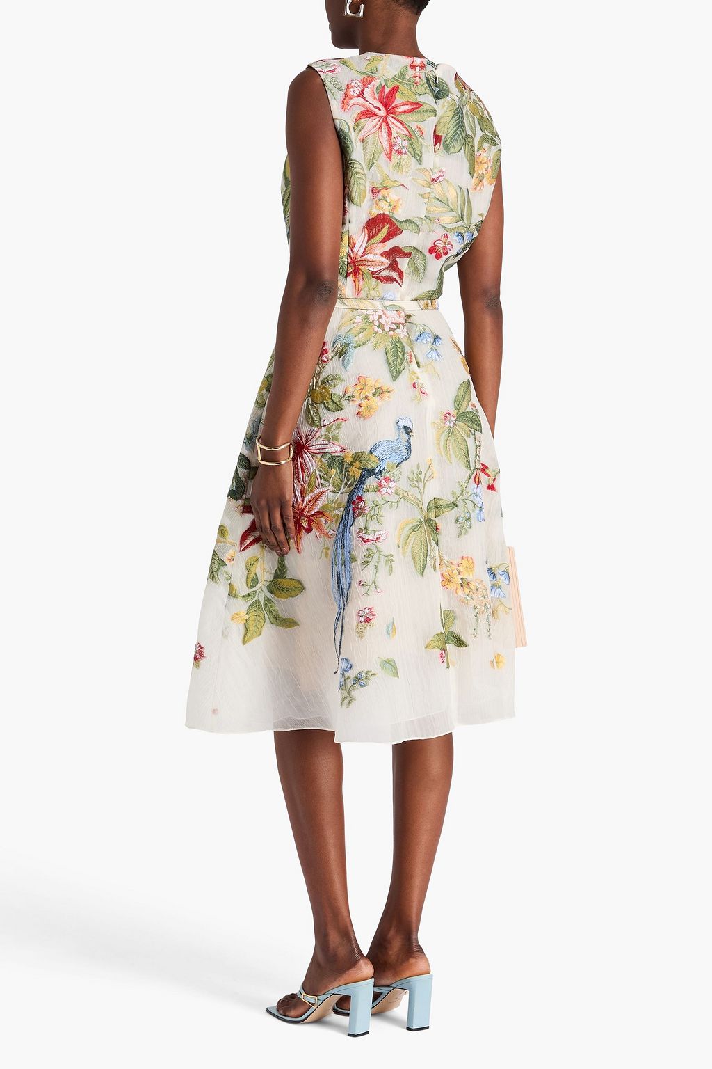 OSCAR DE LA RENTA Midikleid aus Organza mit Fil Coupé und Gürtel