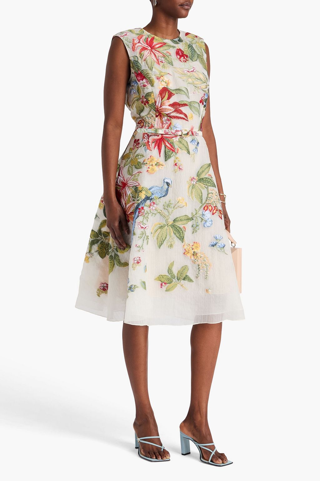 OSCAR DE LA RENTA Midikleid aus Organza mit Fil Coupé und Gürtel