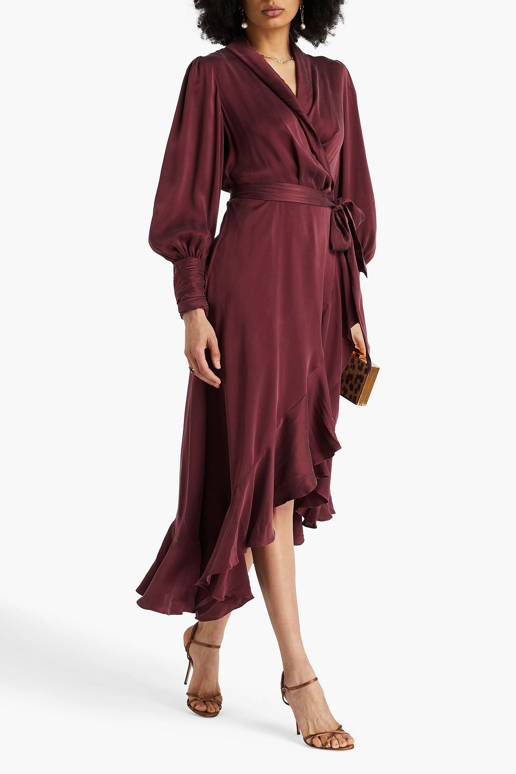 ZIMMERMANN Midi-Wickelkleid aus vorgewaschener Seide mit Rüschen