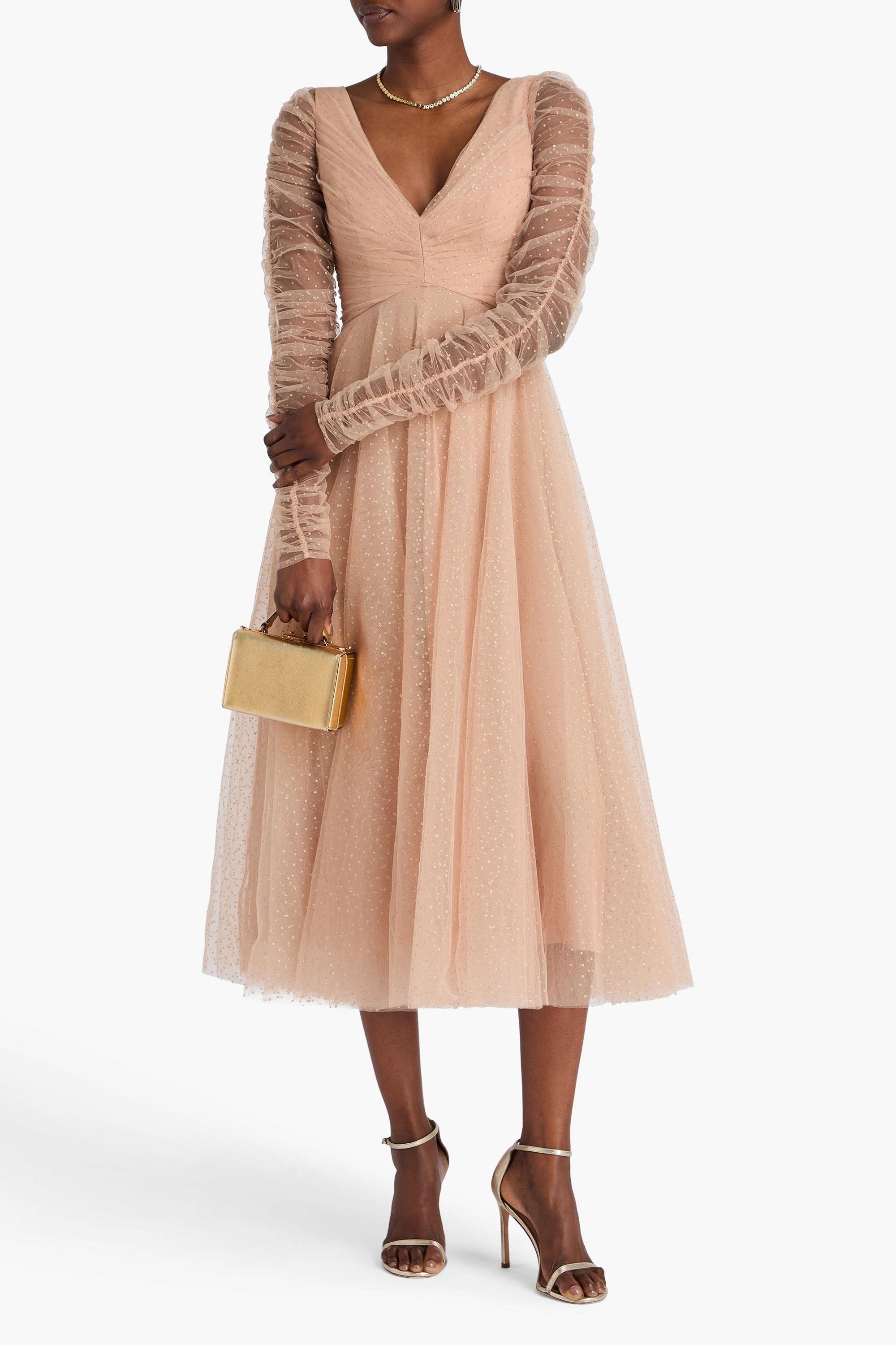 Zimmermann Ruched glittered tulle midi dress