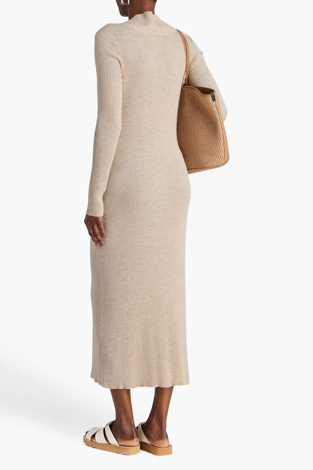 BRUNELLO CUCINELLI Cashmere, silk and linen-blend midi dress