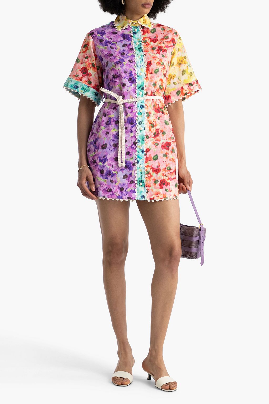 ZIMMERMANN コットン ミニシャツワンピース かぎ針編みトリム フローラルプリント