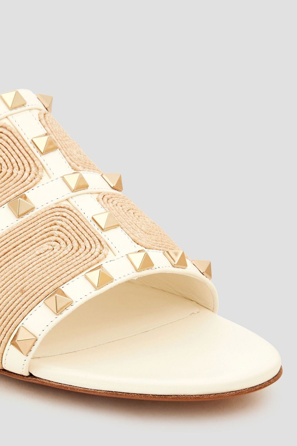 VALENTINO GARAVANI Rockstud leather and faux raffia slides